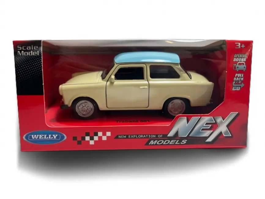 Trabant 601. Auto Miniatura. Welly Escala 1:34 1:36 - Trabant 601 - Beige. Techo Celeste